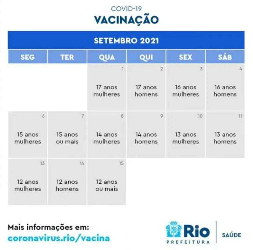 Calendário de antecipação para adolescentes de 17
a 12 anos