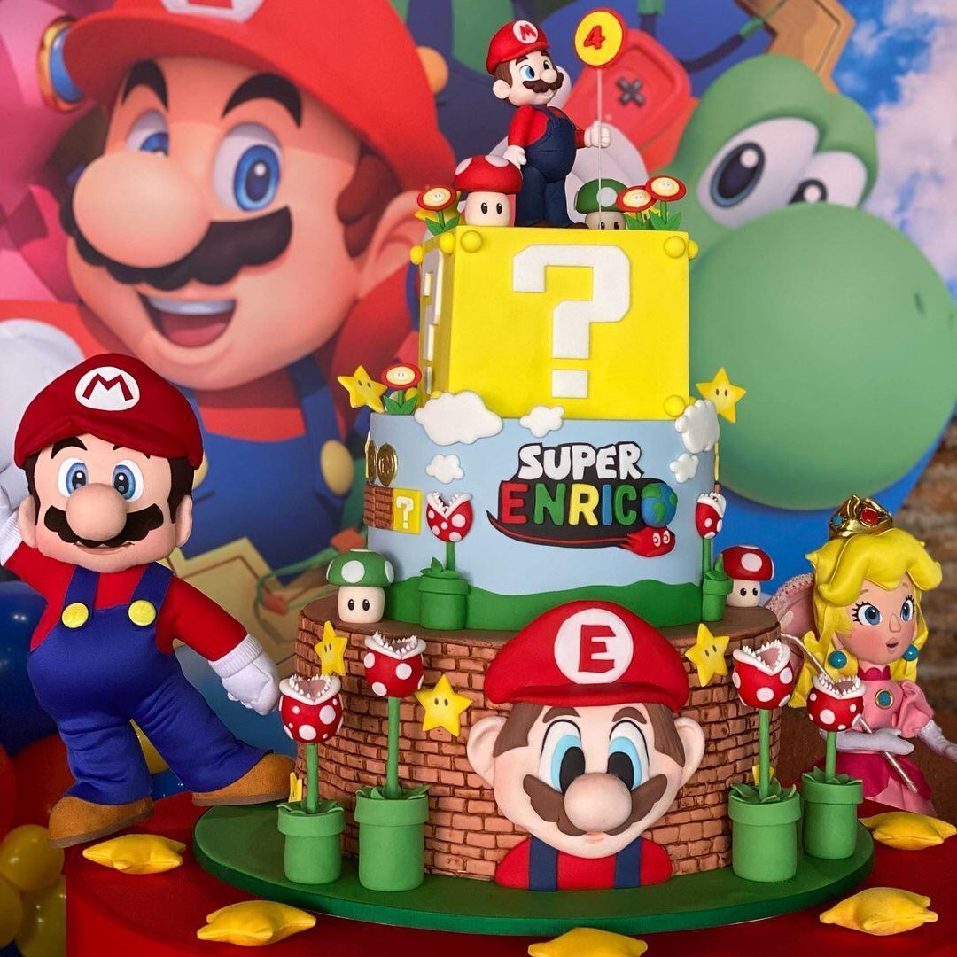 A festa contou com decoração luxuosa inspirada no personagem Mario Bros.