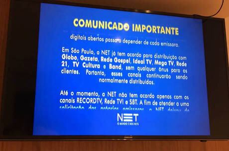 Comunicado exibido aos assinantes da NET