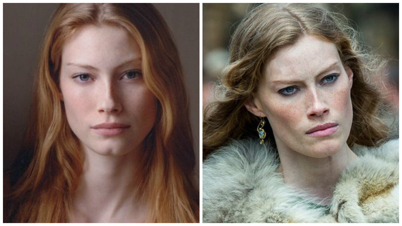 Alyssa Sutherland

A ruiva teve sua carreira de modelo iniciada em 1997, quando venceu um concurso na Girlfriend. Mas foi no filme O Diabo Veste Prada que ela se destacou com a personagem Tagarela. Em Vikings, ela interpreta Rainha Aslaug
