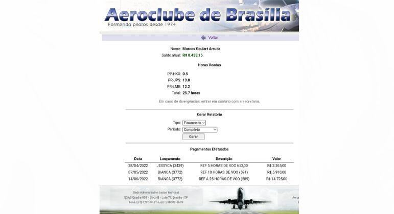 Comprovante de horas pagas pelo Marcos Goulart Arruda