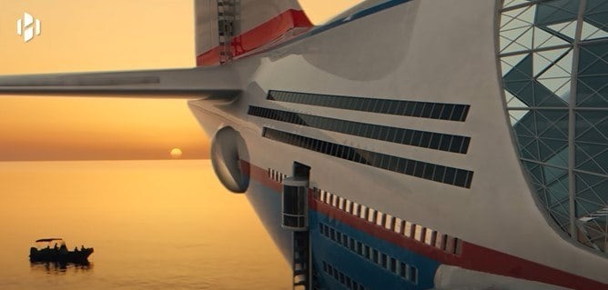 A estrutura parece com um avião e será pilotada por inteligência artificial. Os 20 motores são movidos a fusão nuclear e serão projetados para que não seja necessário pousar, de acordo com o tabloide britânico Daily Star