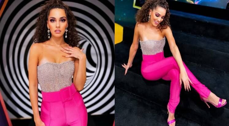 Colocando o bronze para jogo, Bruna Panzinato encantou com um tomara-que-caia que misturava brilho com transparência, o rosa predominou na calça, sandália e maquiagem da jurada