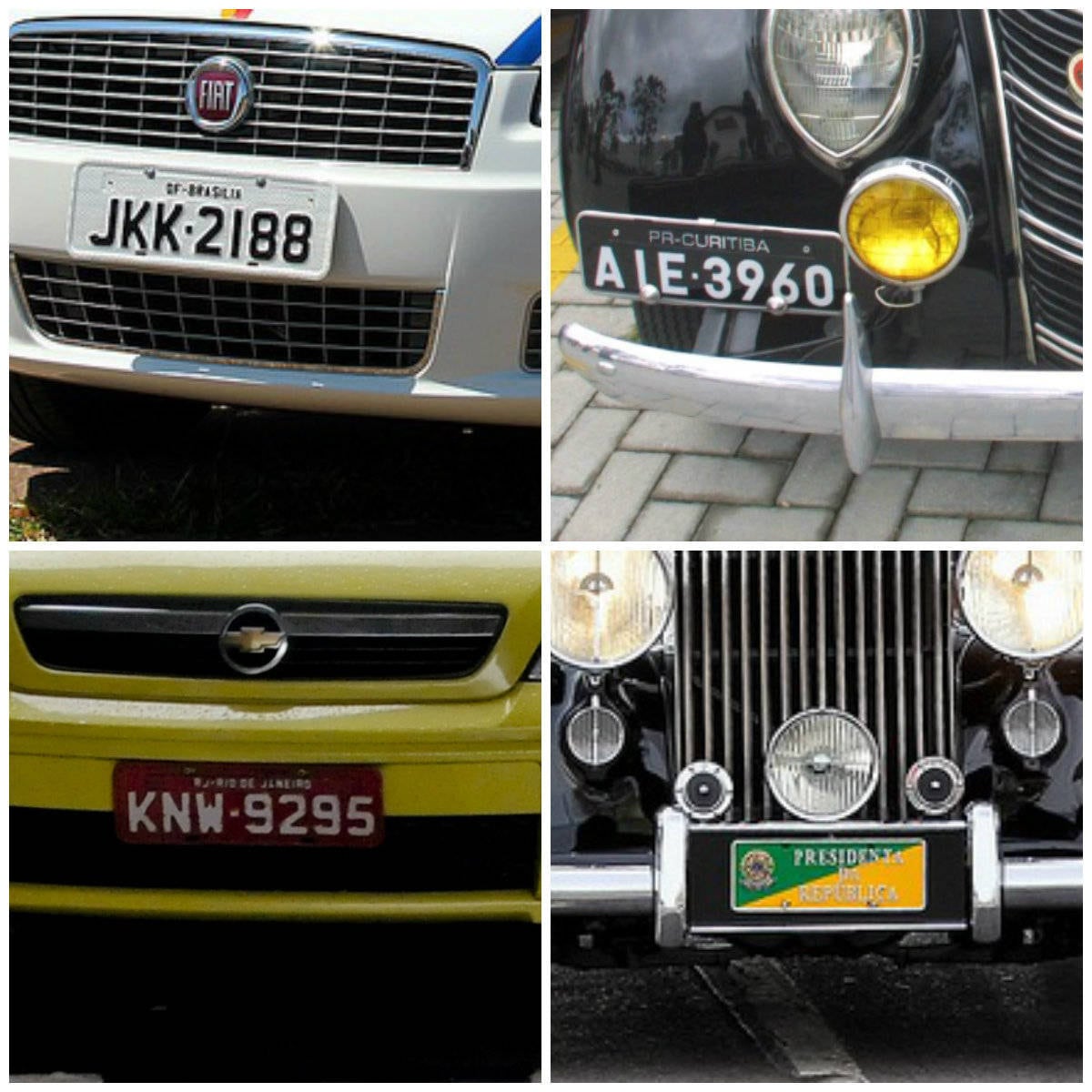 Muito além da tradicional placa cinza, a identificação dos carros que circulam pelas ruas das cidades brasileiras conta com uma infinidade de cores. São nove
variações de cores. Por exemplo, a presidente Dilma Rousseff e seus ministros usam um
padrão, enquanto governadores, prefeitos e táxis têm a obrigação de se
identificar com outras placas. Descubra a seguir o significado de cada cor, de
acordo com informações do Denatran (Departamento Nacional de Trânsito)