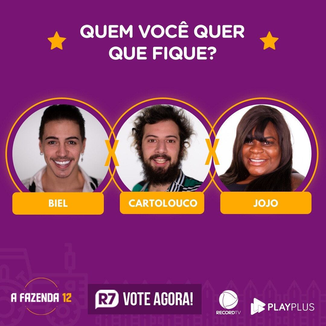 Biel, Cartolouco e Jojo disputam a Roça nesta quinta-feira