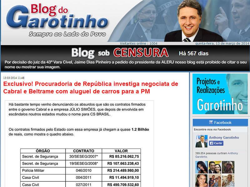 O que piorou: nota média de influência, atualização do
Twitter, atenção ao e-mail de eleitor. Também piorou o uso de blogs, segundo a
pesquisa, mas isso não se aplica ao deputado Anthony Garotinho (PR-RJ), um dos
parlamentares que mais valoriza o próprio blog, inclusive com a publicação recorrente de denúncias