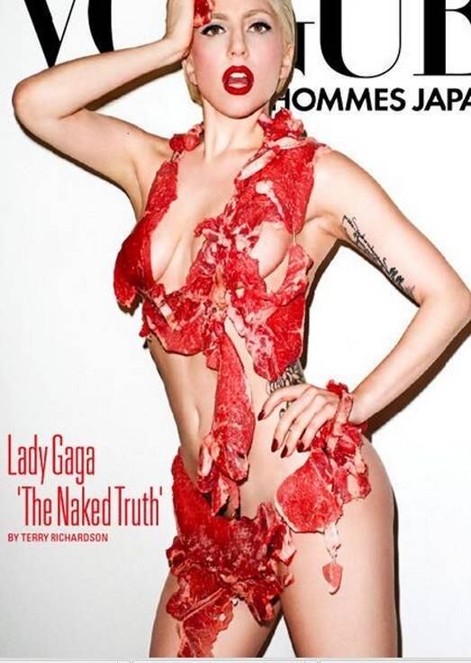 O famoso vestido de carne da cantora Lady Gaga foi
referência para a Vogue e causou mais uma polêmica para a cantora