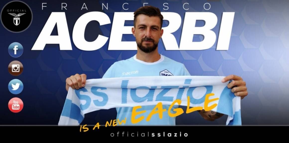 A Lazio acertou a contratação do zagueiro Francesco Acerbi, que assinou vindo do Sassuolo por cinco temporadas em um valor que chega aos 10 milhões de euros (45 milhões de rea