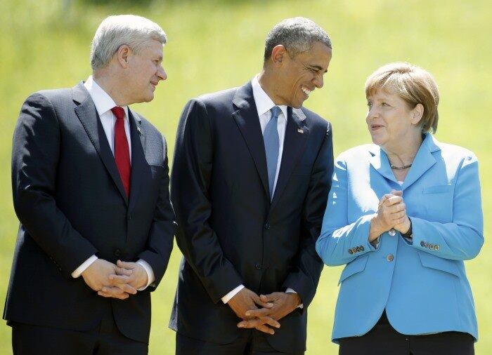 Stephen Harper, Obama e Merkel na cúpula dos líderes do G7
