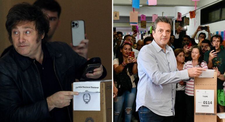 Javier Milei e Sergio Massa votam para presidente