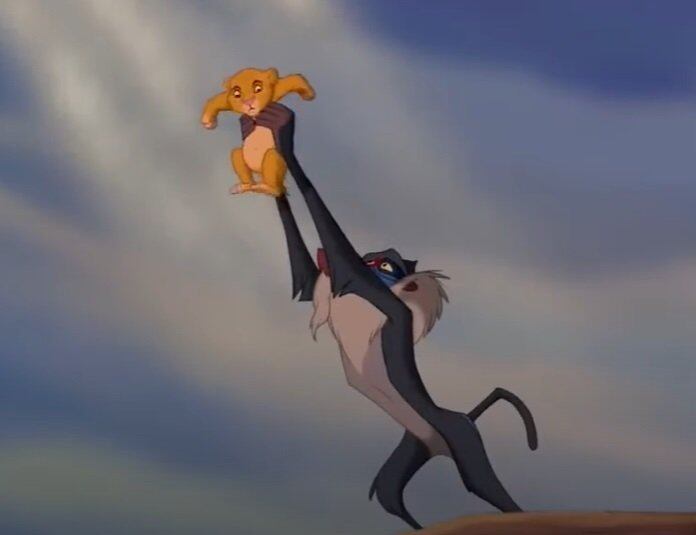 Cena importante número 1: os animais se reúnem na pedra do reino, Simba é apresentado.