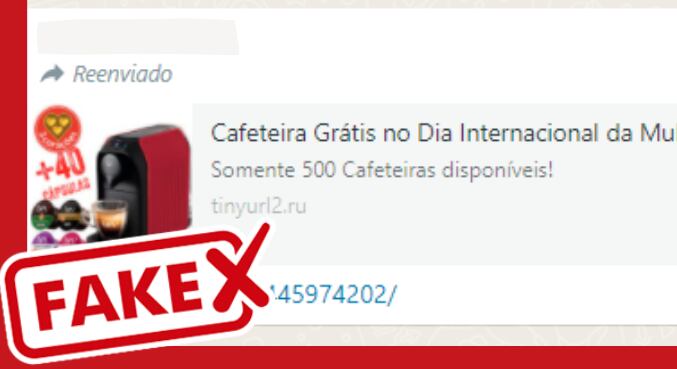 Mensagem viral no WhatsApp trazia promoção falsa que prometia cafeteira grátis para usuários que respondessem questionário em site