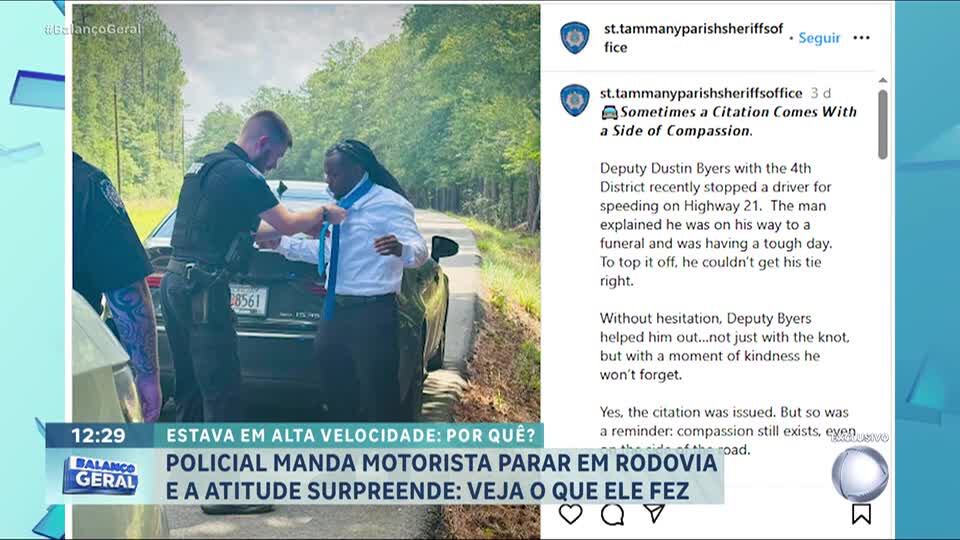 Policial viraliza nos EUA ao ajudar motorista atrasado para funeral a ajustar a gravata