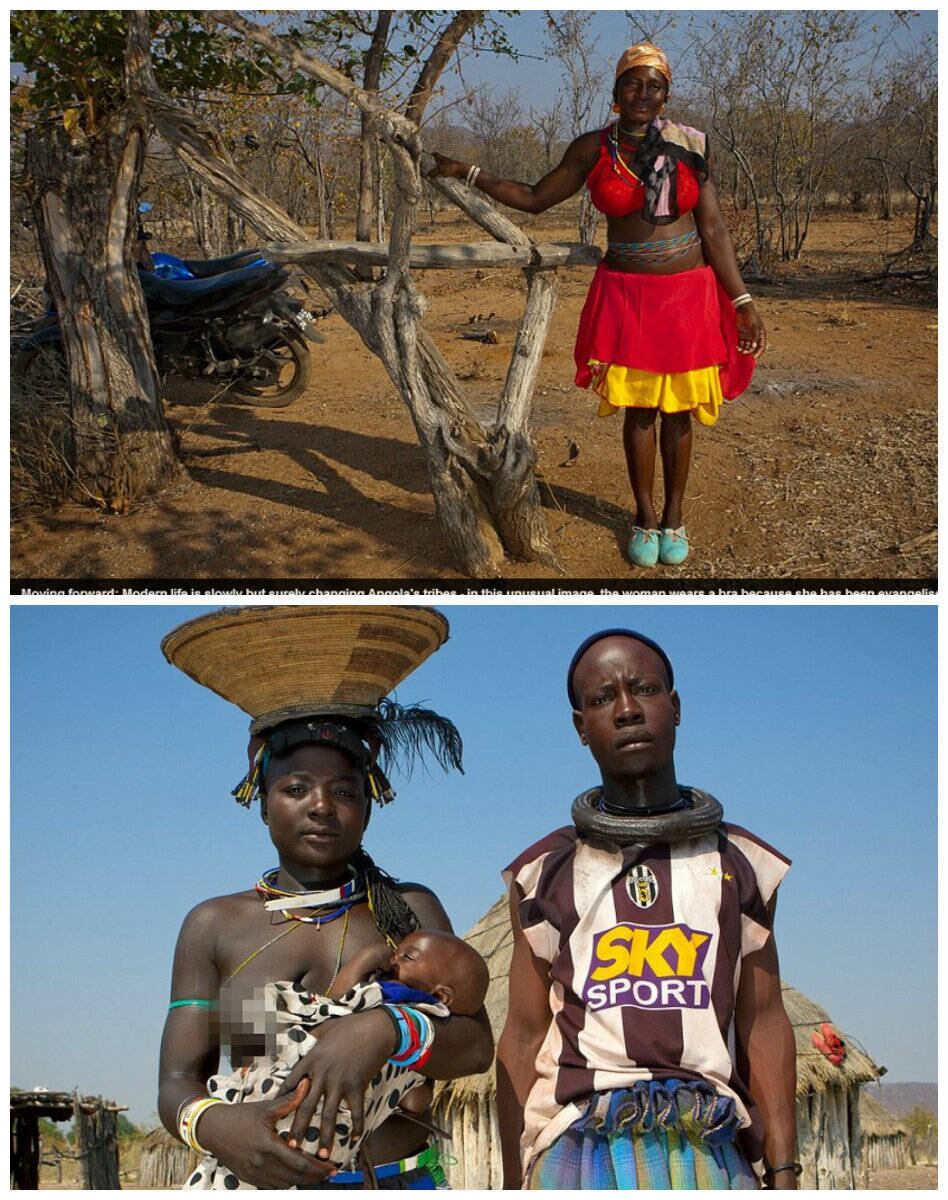 Em alguns casos, o fotógrafo percebeu antigos objetos da cultura ocidental, como camisas de futebol e sapatos. Lafforgue disse que alguns membros da tribo, principalmente os mais jovens, gostam de usar os adereços, principalmente camisetas com ícones do pop e até personagens dos filmes da Disney.

As novidades fazem contraste com as tradições da tribo, mas são aceitas pelos líderes