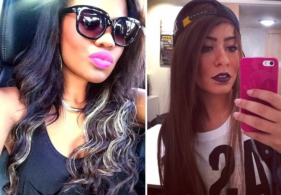 Batom da cor da moda também é presença garantida nas selfies das gatas. As duas tem um bocão de dar inveja em qualquer mulher e abusam disso com cores fortes
