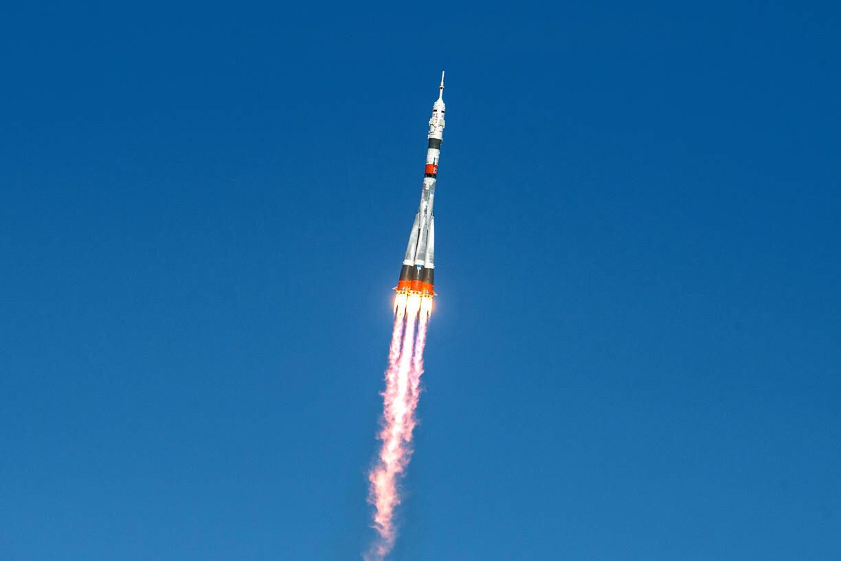 Soyuz MS-17, nave espacial russa,
indo em direção à Estação Espacial Internacional, em outubro de 2020.
