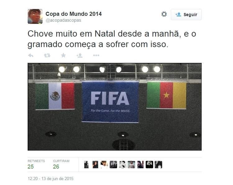 Outro jogo do grupo do Brasil, entre México e Camarões, um dia após a abertura do Mundial, também foi relembrado pelo perfil na rede social