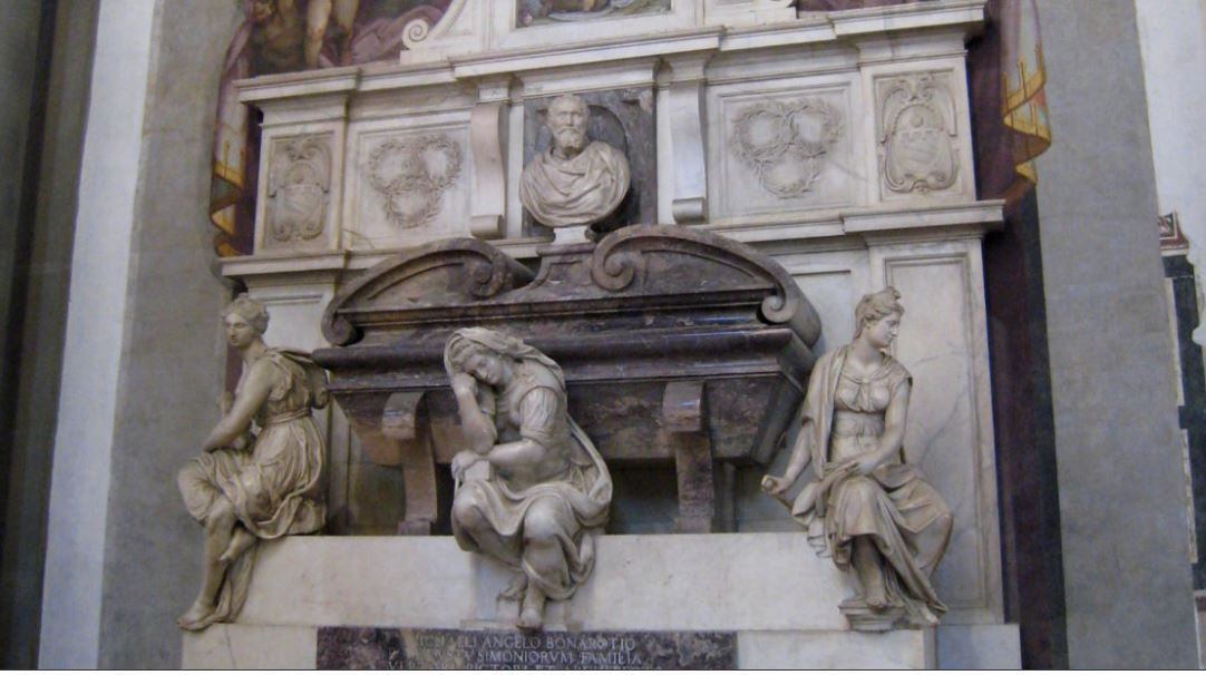 Michelangelo morreu em 1564, aos 88 anos, e seu túmulo é uma obra de arte projetada por Giorgio Vasari. Fica na Igreja de Santa Croce, em Florença.