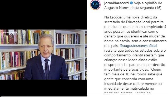 O comentário de Augusto Nunes sobre as crianças na Escócia