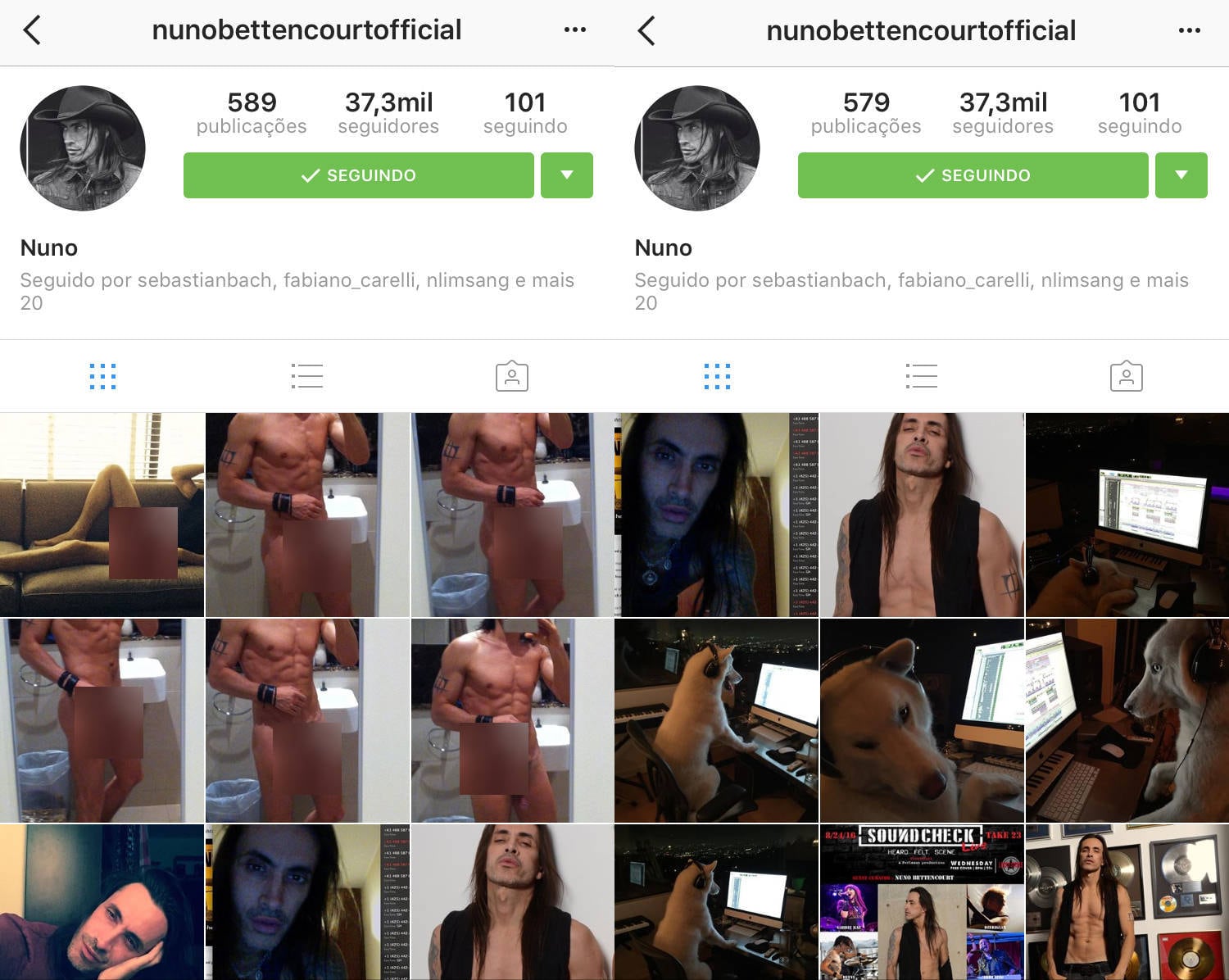 Nuno Bettencourt e as fotos hackeadas, que foram logo apagadas