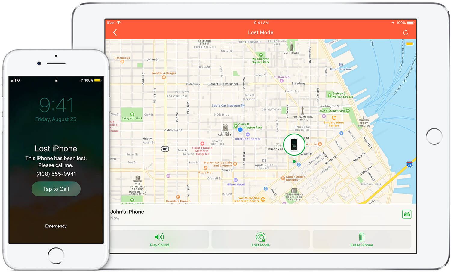 No iOS, a opção se chama Find My iPhone e pode ser acessada em https://www.icloud.com/#find