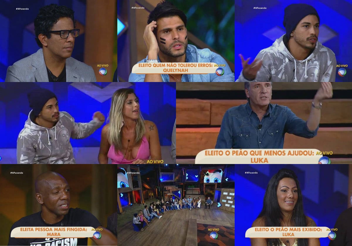 Entre o final da
noite da última quarta-feira (9) e o começo desta quinta-feira (10), os
participantes "lavaram a roupa suja" e passaram tudo a limpo. Confira as maiores revelações da noite
+ Justus lamenta ausência de Mara Maravilha em noite da lavagem de roupa suja
+ Ana Paula parabeniza Douglas pela vitória: "Estava escrito nas estrelas pra esse carinha ganhar"
+ Douglas Sampaio é o campeão de A Fazenda 8. Relembre a participação do vencedor