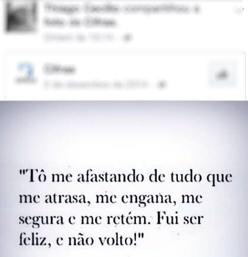 Enquanto estava foragido, Thiago Cecílio usou o Facebook para mandar um recado: em uma postagem, disse "tô me afastando de tudo que me atrasa, me engana, me segura e me retém. Fui ser feliz e não volto!"