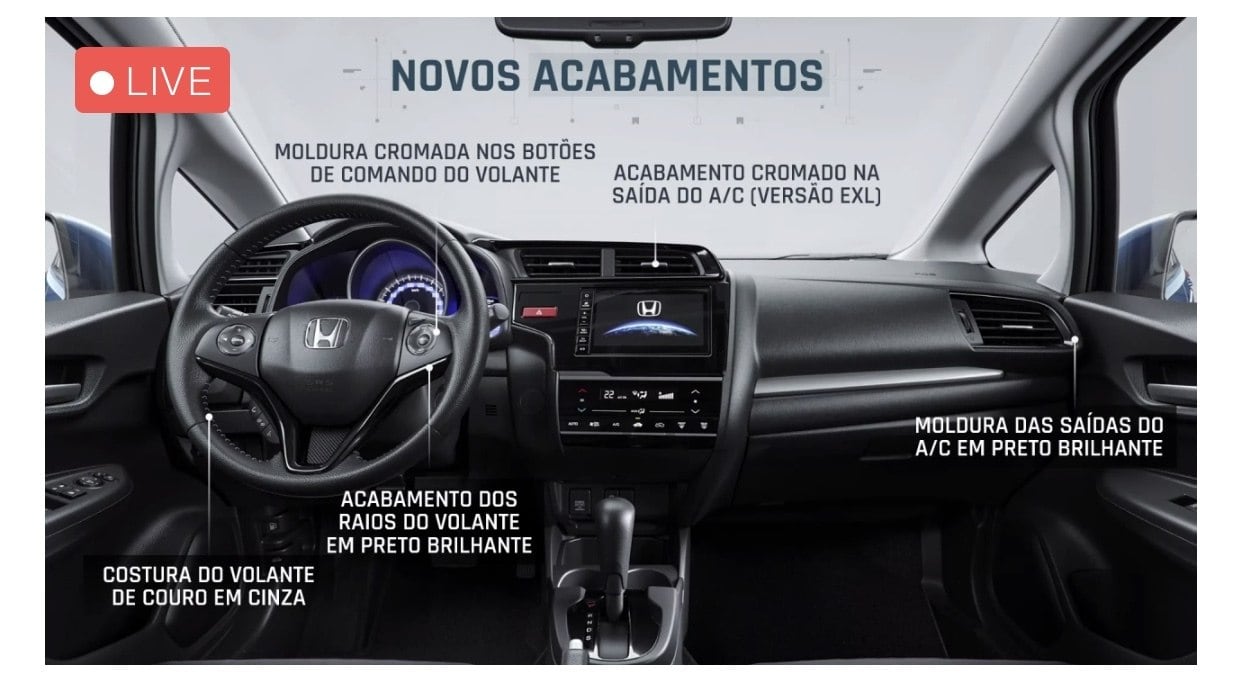 Pequenos detalhes mudam no interior: costura do volante e peças do acabamento no painel