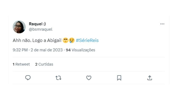 Os internautas também lamentaram a saída da personagem do elenco de Reis e se entristeceram com a morte dela 