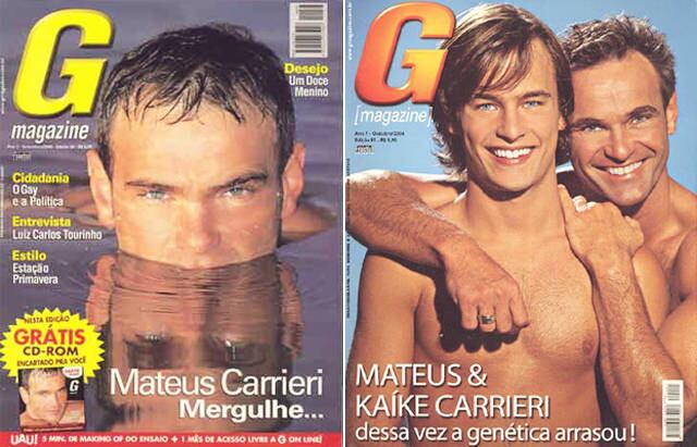 Matheus Carrieri já posou nu quatro vezes para a revista G Magazine, no entanto, a publicação mais polêmica foi a em que apareceu como veio ao mundo ao lado do filho, Kaíke Carrieri
Veja também: Tricô dos Bróder: "Não temos um relacionamento aberto", diz marido de Clara