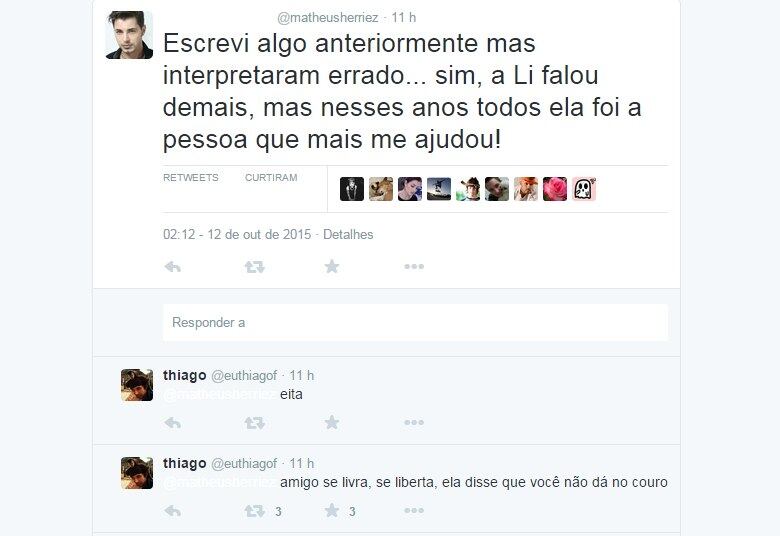 Matheus Herriez começou a mensagem pedindo desculpas pelo tuíte anterior e justificou sua atittude