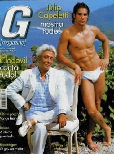 Clodovil, estilista homossexual assumido, posou
para a revista gay G Magazine ao lado de um modelo bonitão