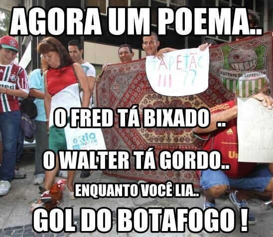 Para o Fluminense, a coisa foi ainda pior: além das constantes piadas com tapetão e queda pra segunda divisão, o time ainda levou uma sacolada dos reservas do Botafogo!

Veja: Reservas batem Fluminense e colocam Botafogo próximo do G-4
