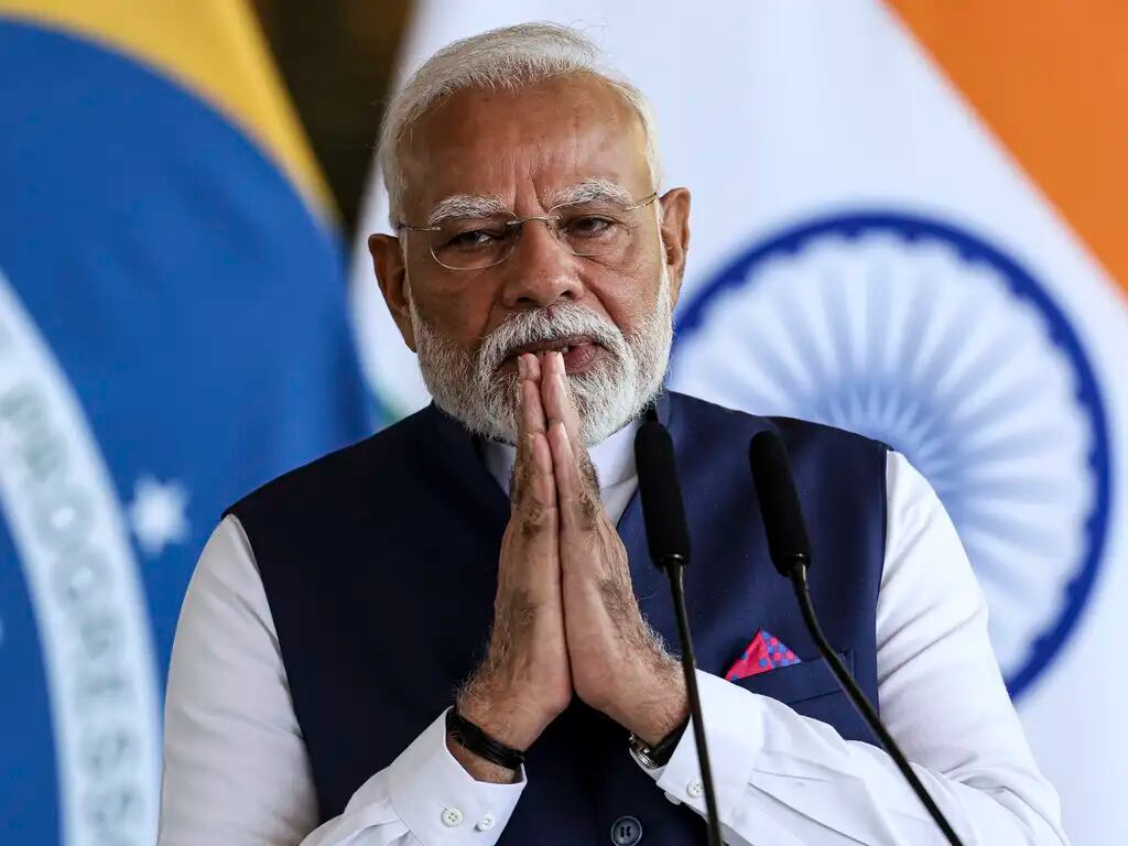 Primeiro-ministro da Índia, Narendra Modi, em cerimônia oficial no Palácio da Alvorada