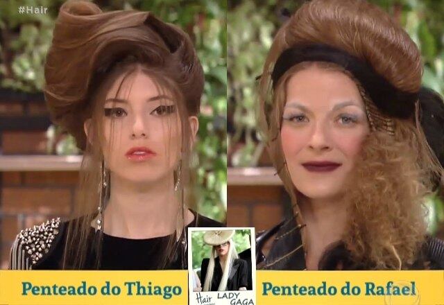 Inspirados em Lady Gaga, Thiago e Rafael fizeram dois estilos diferentes nas suas modelos. Celso Kamura preferiu o penteado da esquerda por ser mais elegante, sem perder a essência da cantora