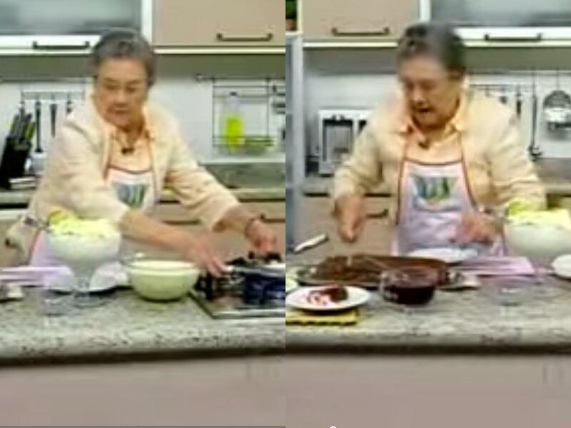 Outro momento clássico da nossa querida avózinha é o da...da...da...faca! Ela esqueceu o nome do utensílio e ainda destruiu o doce que estava cortando, pois não esquentou direito a...a...faca