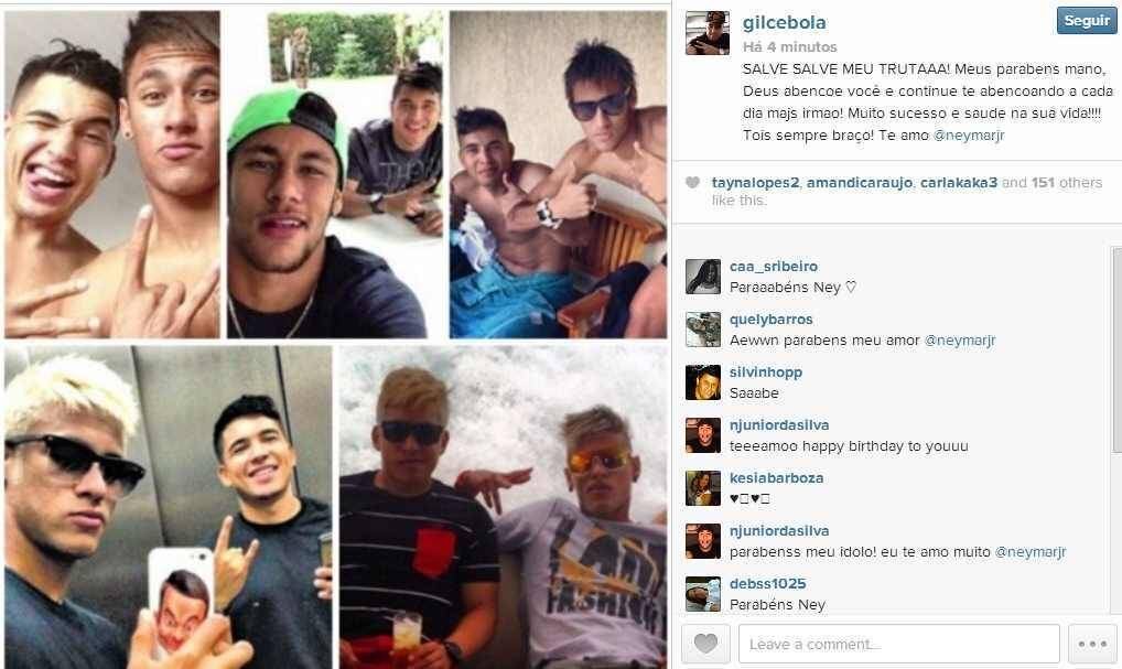 O "parça" Gil Cebola está em Barcelona para comemorar pessoalmente com Neymar, mas fez questão de registrar os parabéns ao amigo também nas redes sociais