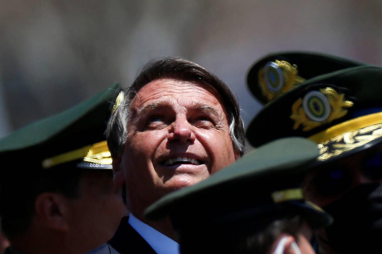 Brazil's President Jair Bolsonaro looks on during a Soldier's Day ceremony, in Brasilia, Brazil August 25, 2021. REUTERS/Adriano Machado