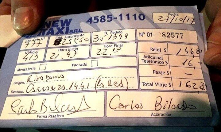 Motorista guardou recibo de táxi da viagem
