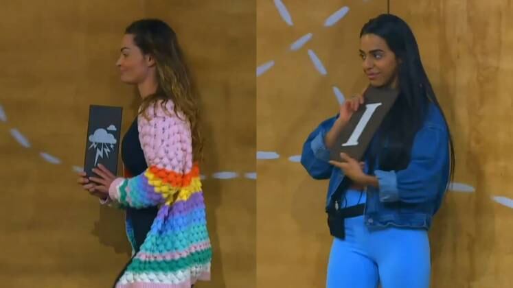Algumas jogadas depois, uma placa com um "raio" surgiu. Para o azar de Laura, ela teve que cortar uma corda para Mirella e entregou a letra "I" de bandeja a adversária 
