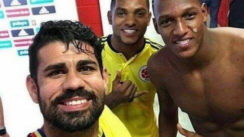 Diego Costa chegou a fazer selfie com Mina e Borja, quando ainda estava no Chelsea
