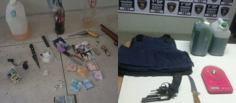 Armas, galões com combustível, coletes e dinheiro foram apreendidos com suspeitos de ataques no RN