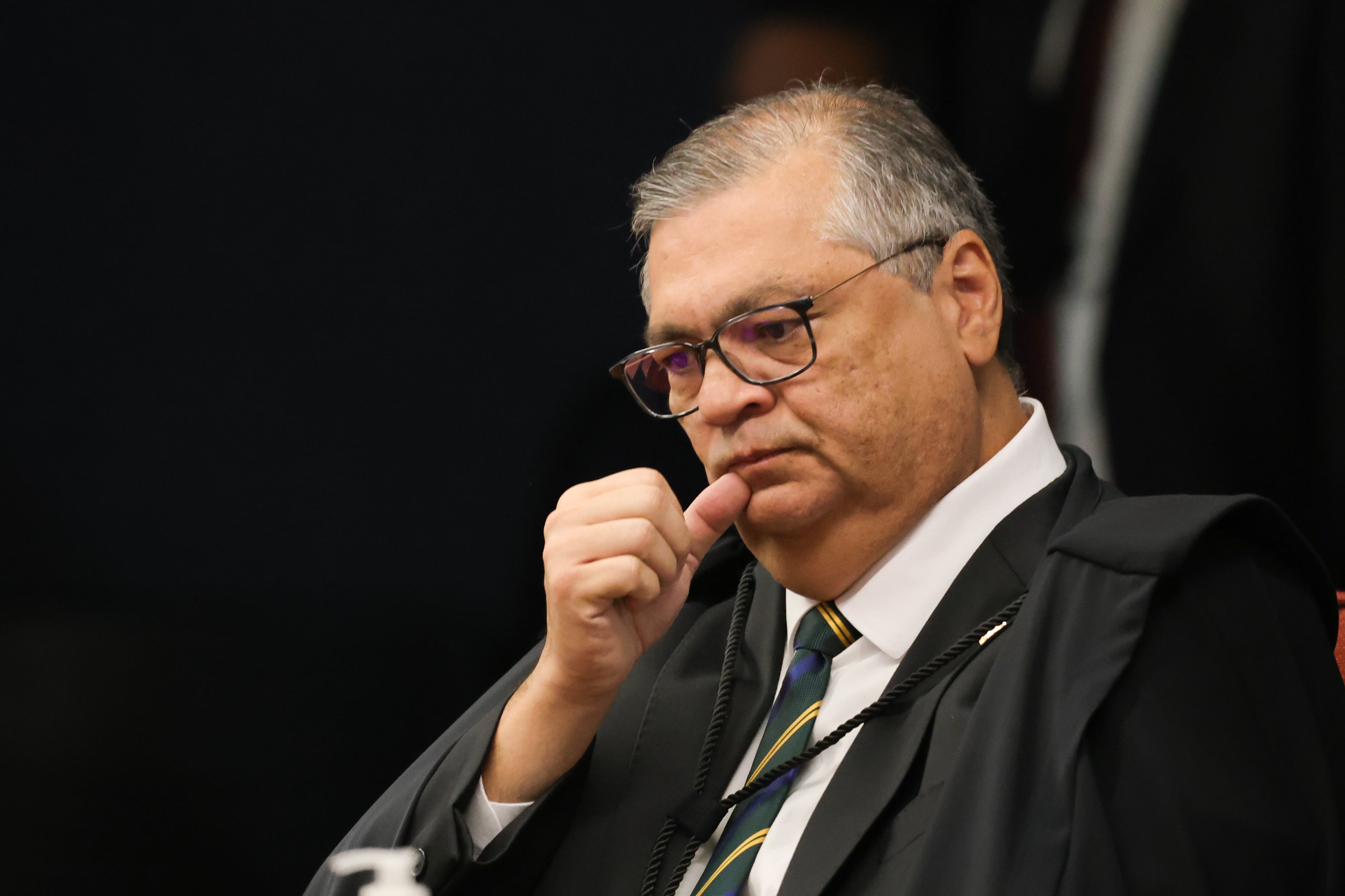 Brasília (DF) 10/09/2025 - O ministro Flávio Dino na Primeira Turma do Supremo Tribunal Federal (STF) que realiza o quarto dia de julgamento dos réus do Núcleo 1 da trama golpista, formado pelo ex-presidente Jair Bolsonaro e mais sete aliados.  Foto: Fabio Rodrigues-Pozzebom/ Agência Brasil