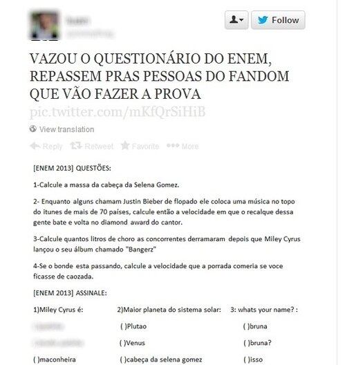 No domingo, internautas se divertiram com o boato de que o gabarito do Enem havia vazado. Muitos usaram as redes sociais para espalhar a história