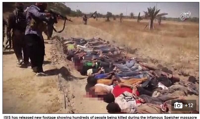 Diversos jovens aparecem sendo despejados de dentro de caminhões enquanto imploram por suas vidas, antes de serem colocados em covas rasas e crivados de balas