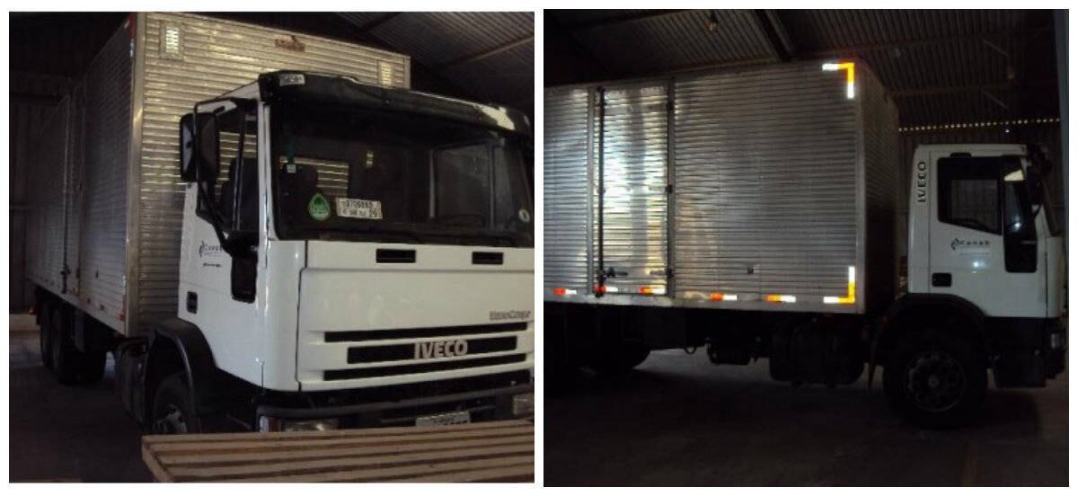 O caminhão acima é da marca Iveco, está com pouco mais de 20 mil km rodados e tem capacidade de transportar mais de 60 toneladas na carroceria. O veículo está avaliado em R$ 130 mil, mas o lance inicial é de R$ 58,5 mil