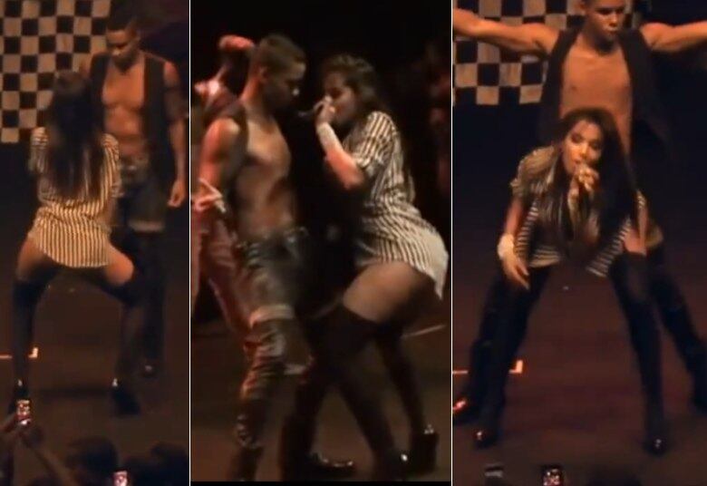 Não é só com fãs que a cantora mostra todos os seus talentos com a dança. Na performance da música Pretin, Anitta se esfregou no dançarino, vestindo apenas um camisão e microshort (ou seria lingerie?). Como não ficar de boca aberta com a funkeira no palco? Assista ao vídeo