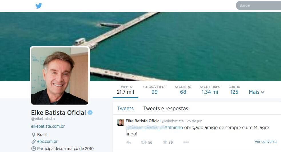 Empresário Eike Batista não posta nada há um ano
