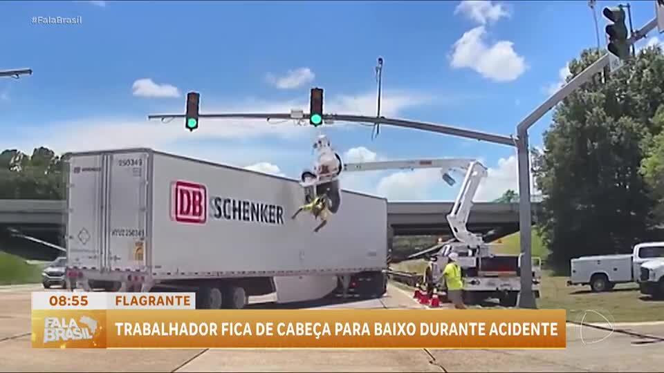 Eletricista fica de cabeça para baixo durante acidente nos EUA