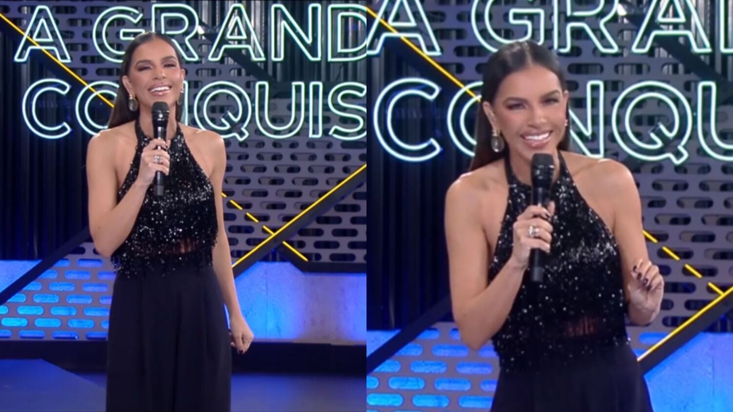 Animada para contar todos os detalhes da Festa Final, Mari vestiu calça de alfaiataria e cropped de franjas! A peça deu movimento ao figurino e combinou com os brincos escolhidos. Gostou?
Quer rever tudo o que rolou em A Grande Conquista? Assine o PlayPlus e tenha acesso a todo o conteúdo do programa, além de extras do reality.